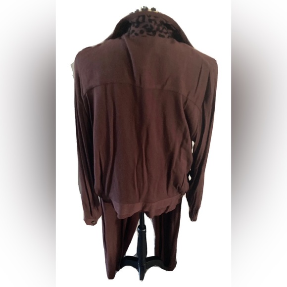 CM Shapes 3 pieces set women M blouse pants &cardigan brown collared cheetah zip - Picture 11 of 12
